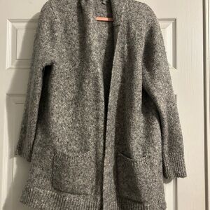 Marled Gray Cardigan Sweater Plush Knit Open Front